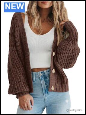 Chunky Knit Open Front Cardigan Sweater Long Sleeve V-Neck